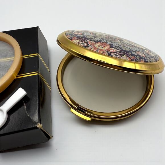 Stratton Powder Compact Mirror Strawberry Thief William Morris Gold Tone Birds - Picture 6 of 10